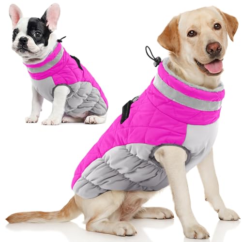 Image of AOFITEE Dog Coat, Warm Dog Jacket, Reflective Winter Coats for Medium Dogs, Turtleneck Dogs Winter Jacket with Harness Built in, Waterproof Windproof Pet Fleece Vest Puffer Jacket, Hot Pink M