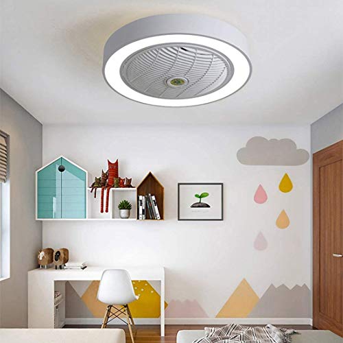 22 Zoll LED-Deckenventilator mit Licht mit Fernbedienung 3-Color Beleuchtungsart Invisible Acryl Klingen Metall Shell halb Erröten-Einfassung Low Profile Fans (Color : Weiß) Cover