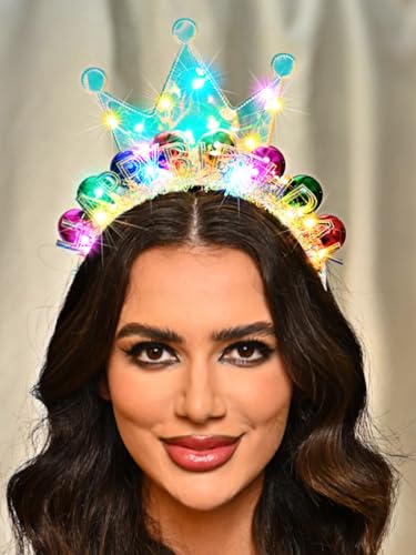 GENBREE Light Up Birthday Crown Headband Happy Birthday Hats Party Festival Hair Accessories for Women (1-Multicolor, One Size)