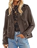 ZESICA Women's Faux Leather Jackets Oversized Fall Fashion Button Motorcycle Coats Outwear 2026 Winter Outfits Clothes,Brown,Medium