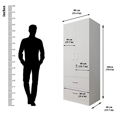Image of VIKI Wardrobe | Wooden Almirah for Clothes,Door for Bedroom, 2 Door Wardrobe with Drawer & Hanging Space (Frosty White - 40D x 80W x 180H) | 1 Year Warranty | Free Assembly