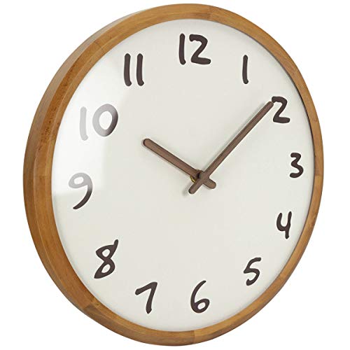 Aromustime 12 Inches Round Wooden Wall Clock With Arabic Numerals Whisper Quiet Dome Glass Cover, Brown #TOP2