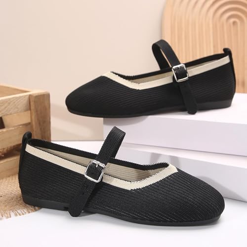 Women's Flat Shoes Flying Weave Round Toe Shallow Mouth Retro Colorblocking One Foot Stirrup Casual Work Single Shoes4