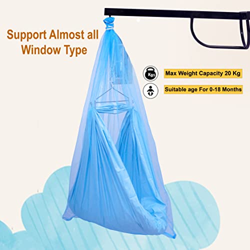 Image of New Born Baby Cradle Cot Metal Hanger with Spring Set,Cotton Cradle Cloth and Mosquito Net -Blue