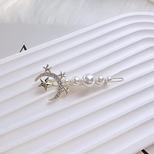 W Weilirian FSW-014 Vintage Pearl And Crystal Hair Accessories - Moon And Star Barrettes thumb #2