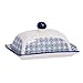 Nicola Spring Gemusterte Butter/Margarine Schale mit Deckel - 185 mm - Blaues Blumen-Design Aufdruck