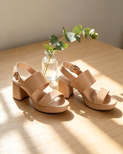 Image of RIBONGZ Block Heels Prom Heeled Sandals for Women Chunky Square Open Toe Strappy High Heels Ankle Strap Wedding Bridal Shoes High Heel Sandals for Party Dress