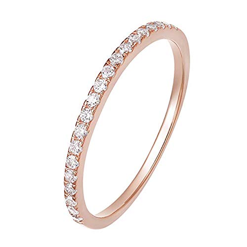 Greendou Fashion Jewelry 2mm 925 Sterling Silver Wedding Band Cubic Zirconia Half Eternity Stackable Engagement Ring Size 5-10 (7, Rose Gold)