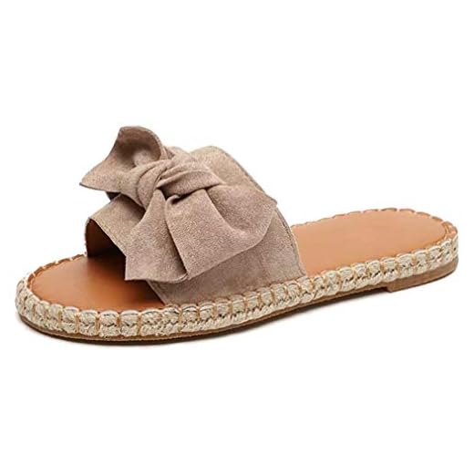Ciabatte Donna Espadrillas Piatto Sandali Estive Fiocco Pelle Piattaforma Basse Punta Aperta Scarpe Spiaggia Piscina Mare Moda Comode Beige 38