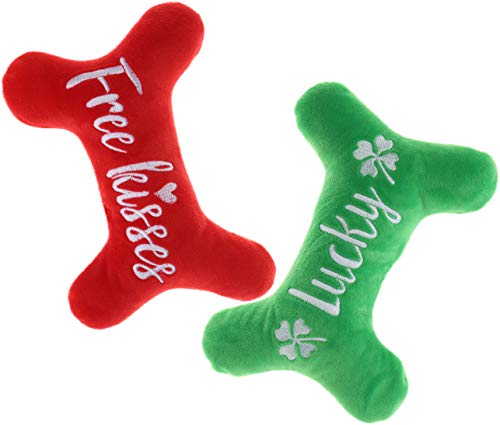 Valentines St Patrick's Day Dog Toy, Plush Pet Squeaky Bone Toys for Puppy