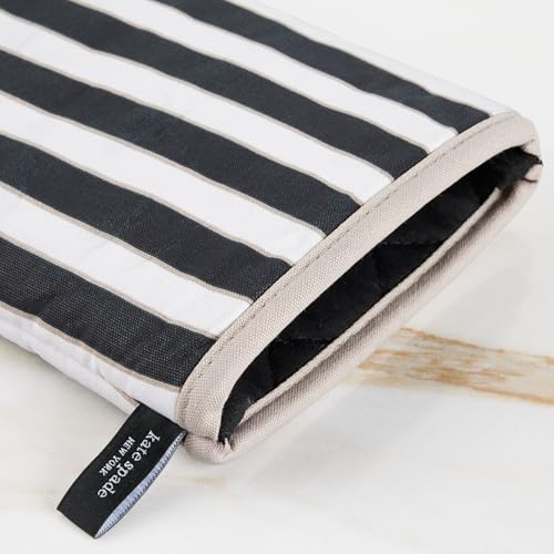 Image of kate spade new york Botanical Stripe Oven Mitt 2-Pack Set, 7 inch x 13 inch, Black /Beige