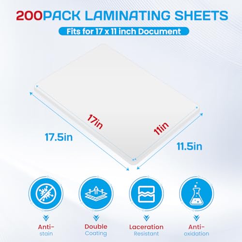 Image of CAREGY 200 Pack Laminating Sheets, Hold 11 x 17 Inch Sheet, 3 Mil | Clear Thermal Laminating Pouches 11.5 x 17.5 Inch Lamination Sheet Paper for Laminator, Round Corner