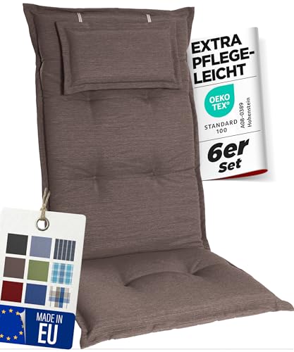 gardisun Gartenstuhlauflagen Hochlehner mit Kopfteil I Extra Dicke Sitzauflagen I Made in Europe I Polsterauflagen für Hochlehner I Auflagen mit extra hohem Komfort I 6er Set I Taupe