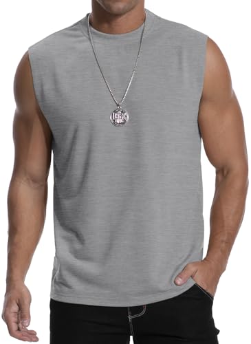 Image of MLANM Men's Vests Tank Top Sleeveless Round Neck Rolled Up Casual Tank Tops Loose Gym Top Summer Training Bodybuilding Basic Tshirt Light Grey XXL
