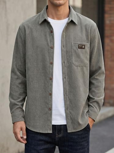 Image of IndoPrimo Men's Corduroy Shirt | Premium Ribbed Full Sleeve Casual Overshirt | Button-Down Solid Shirt with Chest Pocket | Regular Fit