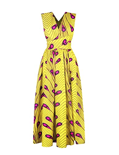zhxinashu Robe Africaine, Robes Longues Imprimées Africaines sans Manches pour la Fête(Jaune,M) Cover