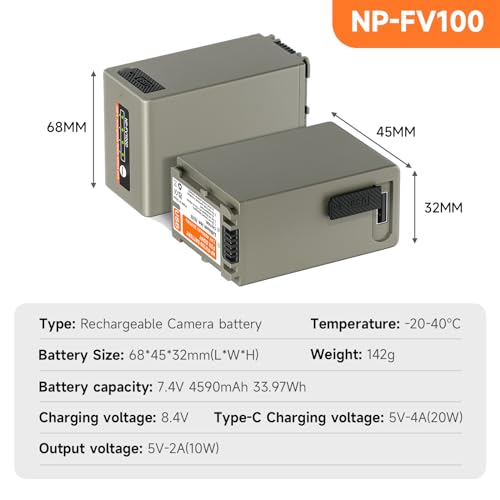 Batería NP-FV100 compatible con videocámara Sony HDR-CX455 CX675 PJ540 FDR-AX100 recargable 6
