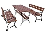  k koma GARTENMÖBEL 2 x Bank + Tisch Sitzgarnitur Holz Gartentisch MASSIVHOLZ (Eiche DUNKEL)