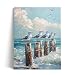Amovlov Framed Nautical Decor Coastal Room Art Beach Themed Frank Ocean Posters with Lighthouse and Seagull Bathroom Wall Decor Pictures for Coastal Canvas Wall Art Ready to Hang (12"x16")