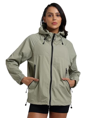 Image of CHKOKKO Windcheater For Women With Hood | With Advanced Upf 50+ UV Windproof Windbreaker Sunscreen | Lightweight Water-repellent Sports Outdoor Travel & Everyday Wear Windshield