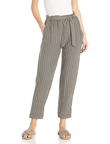 M Made in Italy Women's Linen Striped Pants, Taupe Combo, Medium