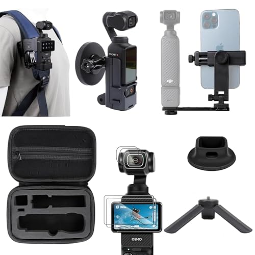 PellKing Accessories Kit for OSMO Pocket 3,Including Hard Shell case,Magnetic Mount,Desktop Base Mount,Mini Tripod,Mobile Phone Holder,Screen Protector,Backpack Clip,and Other