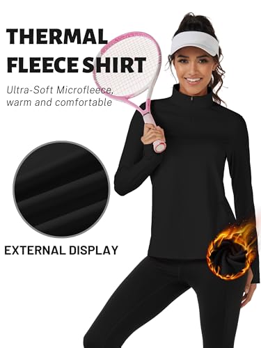 Tacvasen TAC-2017-AT23W4117-BLACK-XL Women'S Golf Shirt Long Sleeves Workout Tops For Women 1/4 Zip Pullover Fleece Lined Sweatshirt Black,L thumb #1