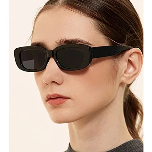 Teumire Retro Rectangle Sunglasses For Women Men Small Square Frame Sun Glasses 2 Pack (Black/Black + Black/Black) #TOP1