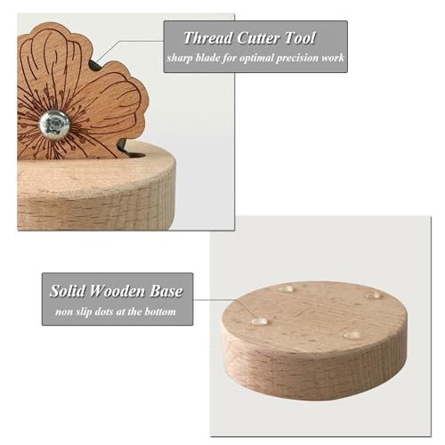 Thread Cutter Blade Tool for Sewing with Flower Shape Solid Wooden Sewing Tools (1 Piece) - Thumbnail 2