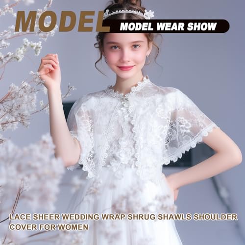 Girl's Elegant Lace Bridal Wedding Shawls, White Floral Embroidered Shrug Bolero Cape Guest Flower Girls4