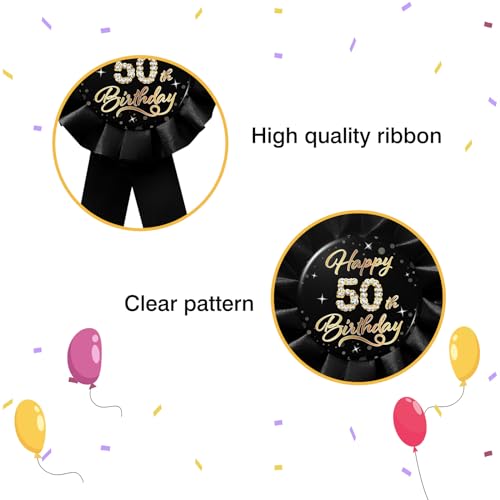 WOWOPA Happy 50th Birthday Pin, Cheers to 50 Years Old Birthday Black Corsage Rosette Button Tinplate Badge Pin Party Decorations - 1Pcs3