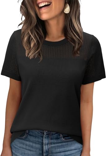 WIHOLL Short Sleeve Sweater for Women Trendy Summer Tops 2025 Early Fall Fashion Business Casual Outfits