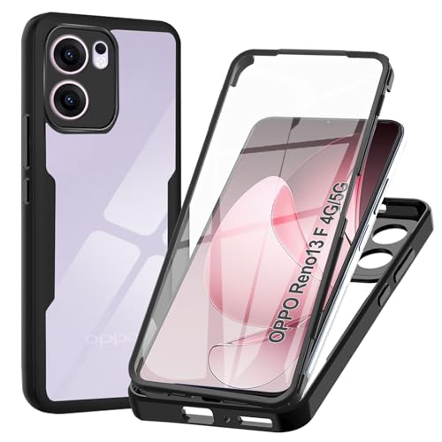 Cover per OPPO Reno 13 F/Reno 13 FS 4G/5G, Custodia Antiurto con Protezione dello Schermo Integrata, 360° Sottile Cover Transparente Silicone Custodia per Oppo reno 13F / 13 FS, Nero