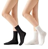 DIRNDLSTERN Trachtensocken Damen Socken – Trachtenstrümpfe Trachten Söckchen mit Rüschen für Oktoberfest Schwarz und Weiß 36-39 2er-Pack