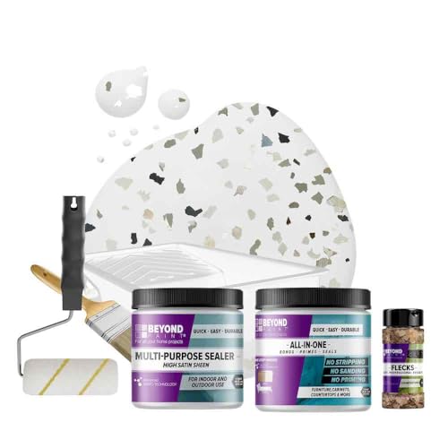Beyond Paint Smoked Gray Flecks Countertop Makeover Kit with Paint, Sealer, Flecks, and Tools for Countertops, Bright White
