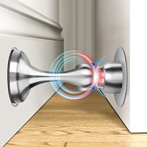 Image of Crosize Magnetic Door Stoppers 1 Pack, Stainless Steel Door Stops for Wall and Floor Mounting, Door Holder Keep Door Open, No Drilling Door Stop with Adhesive Tapes, Silver