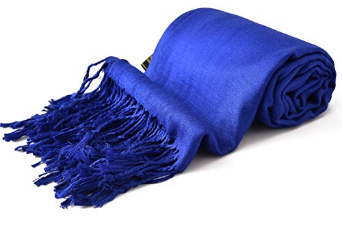 CJ Apparel Federal Blue Solid Color Tassels Design Nepalese Shawl Scarf Wrap Stole Throw Head Wrap Pashmina Hand Made in Nepal New