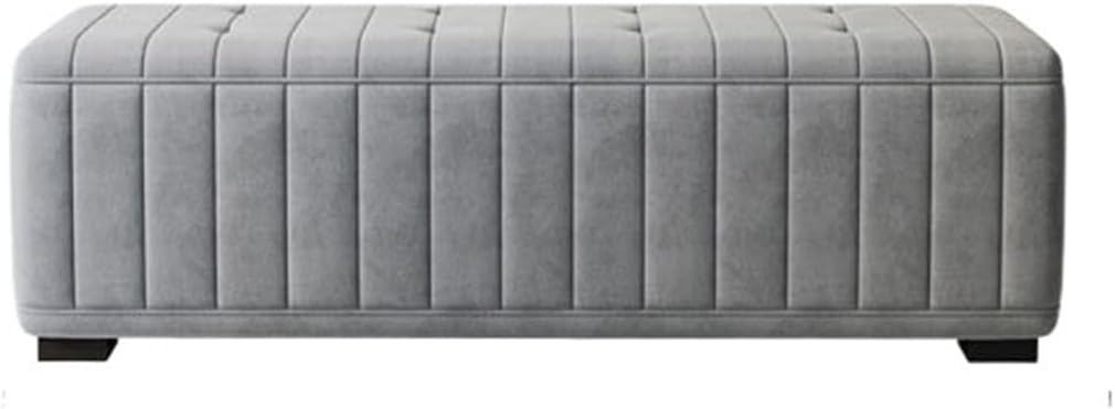 End Stool Ottoman with Storage, Bedroom Bench Safety Hinge Ottoman in Upholstered Fabrics, Large Storage Bench for Bedroom, Living Room(Gray) Long Bench(120 * 45 * 45cm)