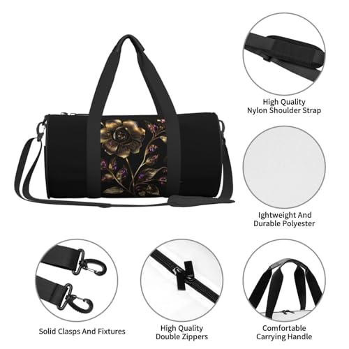 black and gold flowers printed Travel Bag Casual luggage bag 6