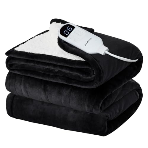 Image of Bedsure Heated Blanket Throw XL, Soft Electric Blanket with Preheat, Black