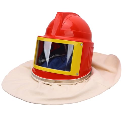Cffuvros Professional Sandblasting Helmet with Air Feed System, White Canvas Shoulder Hood Face sand blasting hood mask, Safety Blasting Mask Industrial Sandblasting Supplies