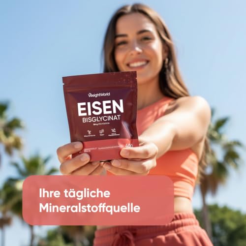 Eisentabletten - 400 vegane Tabletten - Eisen trägt zu einem normalen Energiestoffwechsel bei (EFSA) - 2 Tabletten pro Portion - 28 mg Iron pro Tag - 6+ Monate Vorrat - Eisenbisglycinat - WeightWorld