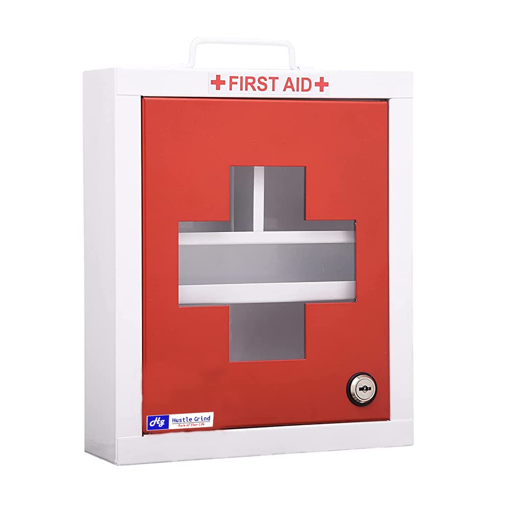 Hustle Grind Metal First Aid Box/Medical Kit Box with Handle | Multi Shelves | Wall Mount | For House, Educational Institutes, Commercial Spaces