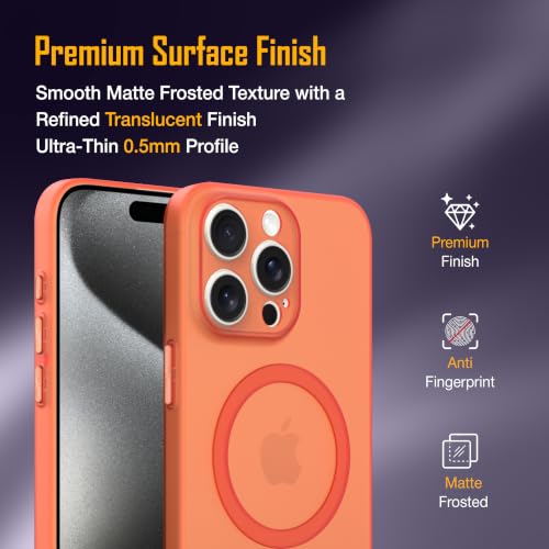 Image of ZAP CASE Paper Thin Case for iPhone 15 Pro Max | Ultra-Slim 0.5 mm Back Cover | Metal Buttons | Lightweight | Matte Finish | Anti-Fingerprint | Scratch Resistant | Camera Protection | Magsafe | Orange
