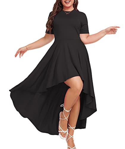 LALAGEN Plus Size Maxi Dress for Women Casual Short Sleeve Ruffle Flowy High Low Summer Long Dress Black 3X