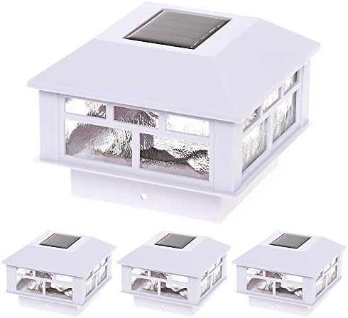 GreenLighting Modern Solar Post Cap Lights Fits 4x4 Wood, 4x4 & 5x5 PCV/Vinyl Outdoor Solar Powered Post Cap Light, Fence Post, Landscaping, Deck, Garden- Bright LED, Waterproof White 4 Pack