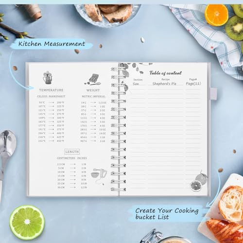 JUBTIC Recipe Book to Write in Your Own Recipes,Sprial Hardcover Personal Blank Recipe Book, Make Your Own Family Cookbook with Gold Foil Stickers, Recipe Notebook Hold 120 recipes - Pearl — view 4