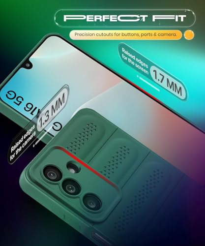 Image of WOW IMAGINE Ultimate Silicone Back Cover Case for Samsung Galaxy M16 5G | Galaxy F16 5G | Heat Dissipation Thin Soft TPU | 360 Camera Protection | Breathable Cooling Holes - Forest Green
