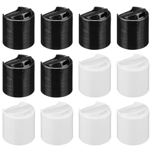 uxcell 28/410 PP Plastic Disc Top Caps Press Cap, 12Pcs Durable Replacement Caps for Empty Bottle Lotion Shampoo Container, Black, White