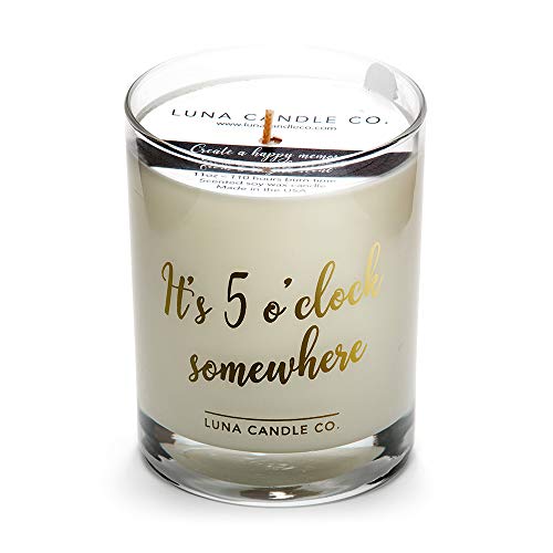 Strong Scented Bourbon Jar Candle, Soy Wax, Luxurious 11oz. Glass, up to 110 Hours Burn Time, Crafted Sandalwood Vanilla- It's Five O'clock Somewhere, Luna Candle Co.